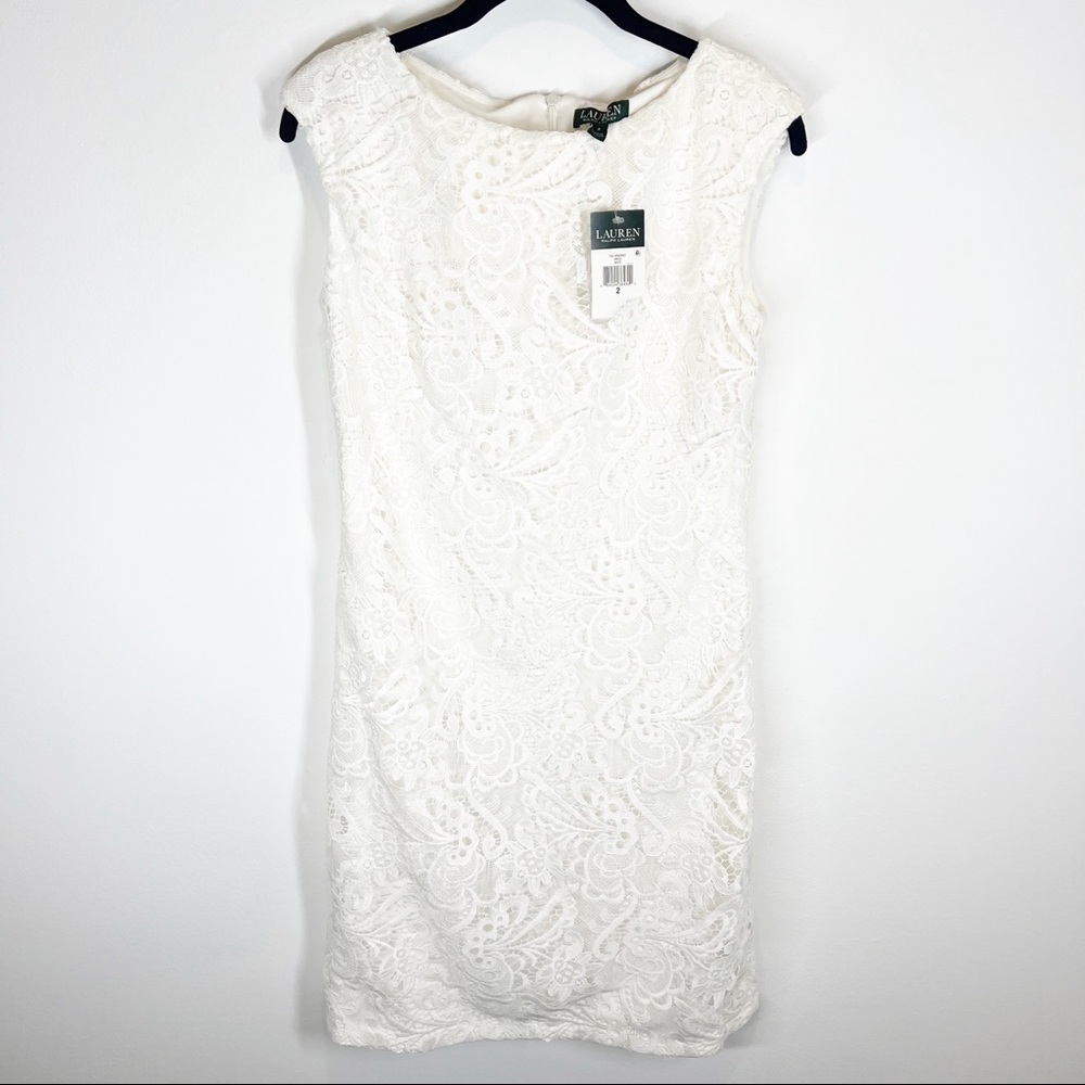 NWT Lauren Ralph Lauren White Lace Overlay Dress
